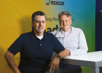 Terry Robinson, Rekor general manager (right) and Rekor strategic business development manager Carlos Ortiz (left)